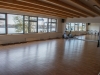 der Fitnessraum ist verwaist - der Blick schweift über die ebenfalls ungewohnt leere Förde